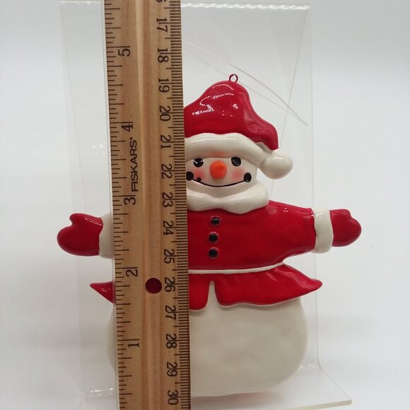 Snowman Ornament 3D Nose Christmas Hand Painted Vintage Holiday Deco Porcelain - Picture 5 of 5